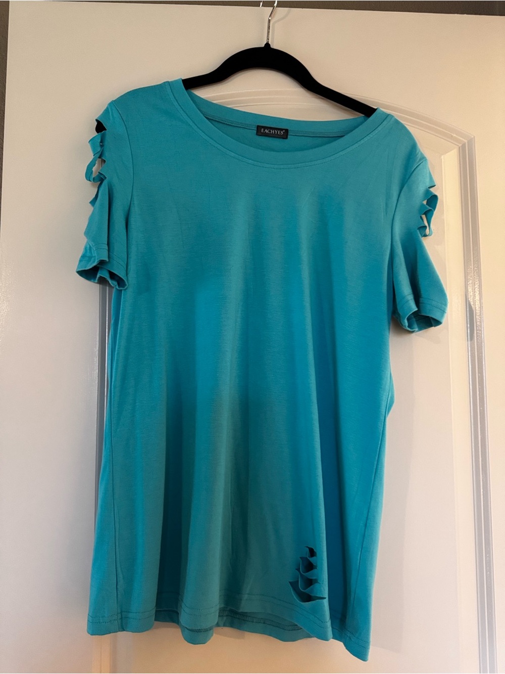 Lacette Teal Short Sleeve Women's Top - Cutout Sleeve Detail